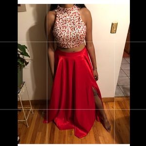Red Two-Piece Prom Dress